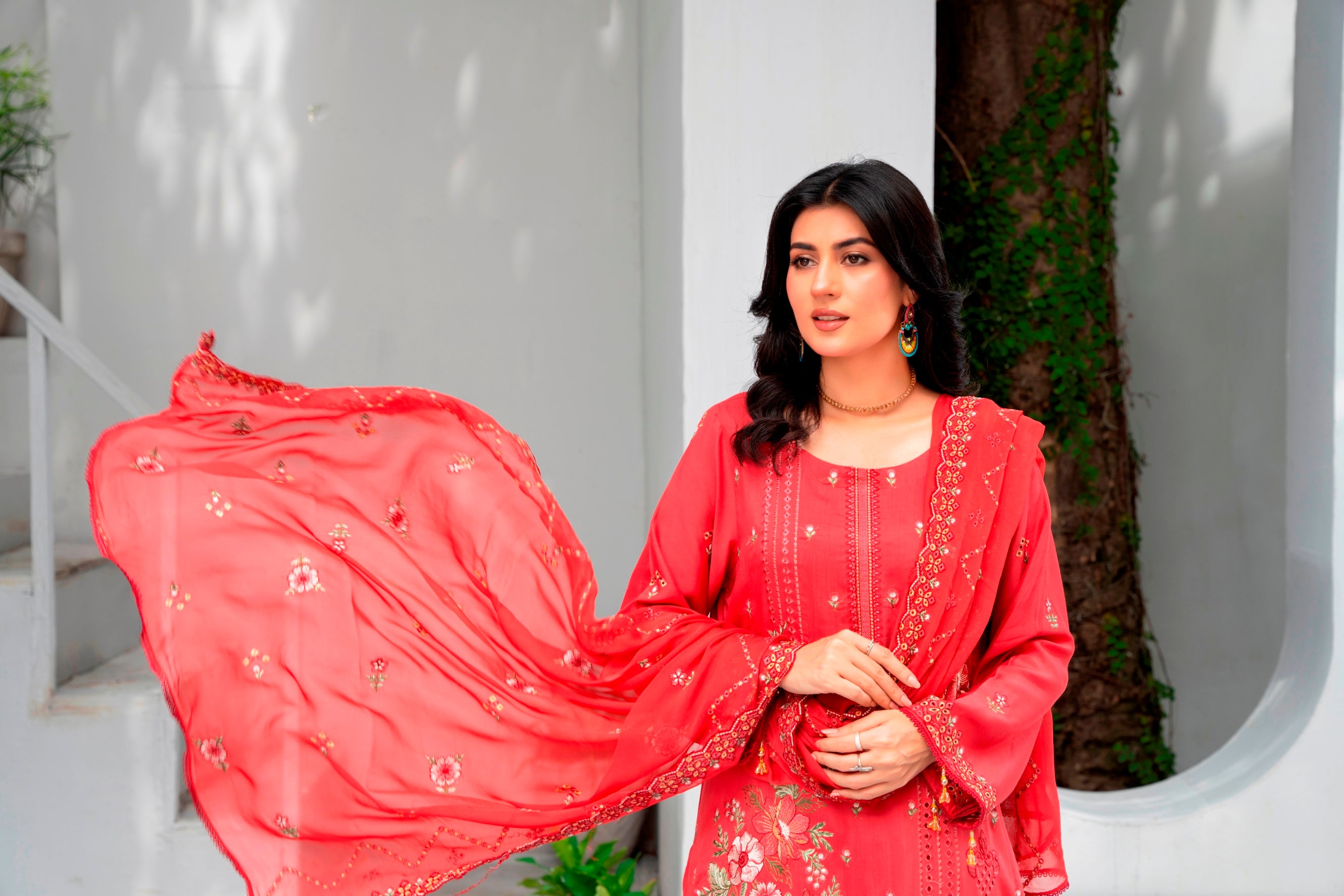 3-Pcs Luxury Embroidery Viscose Suit with Embroidery Cut Work Bamber Chiffon Dupatta by FizaMinahil