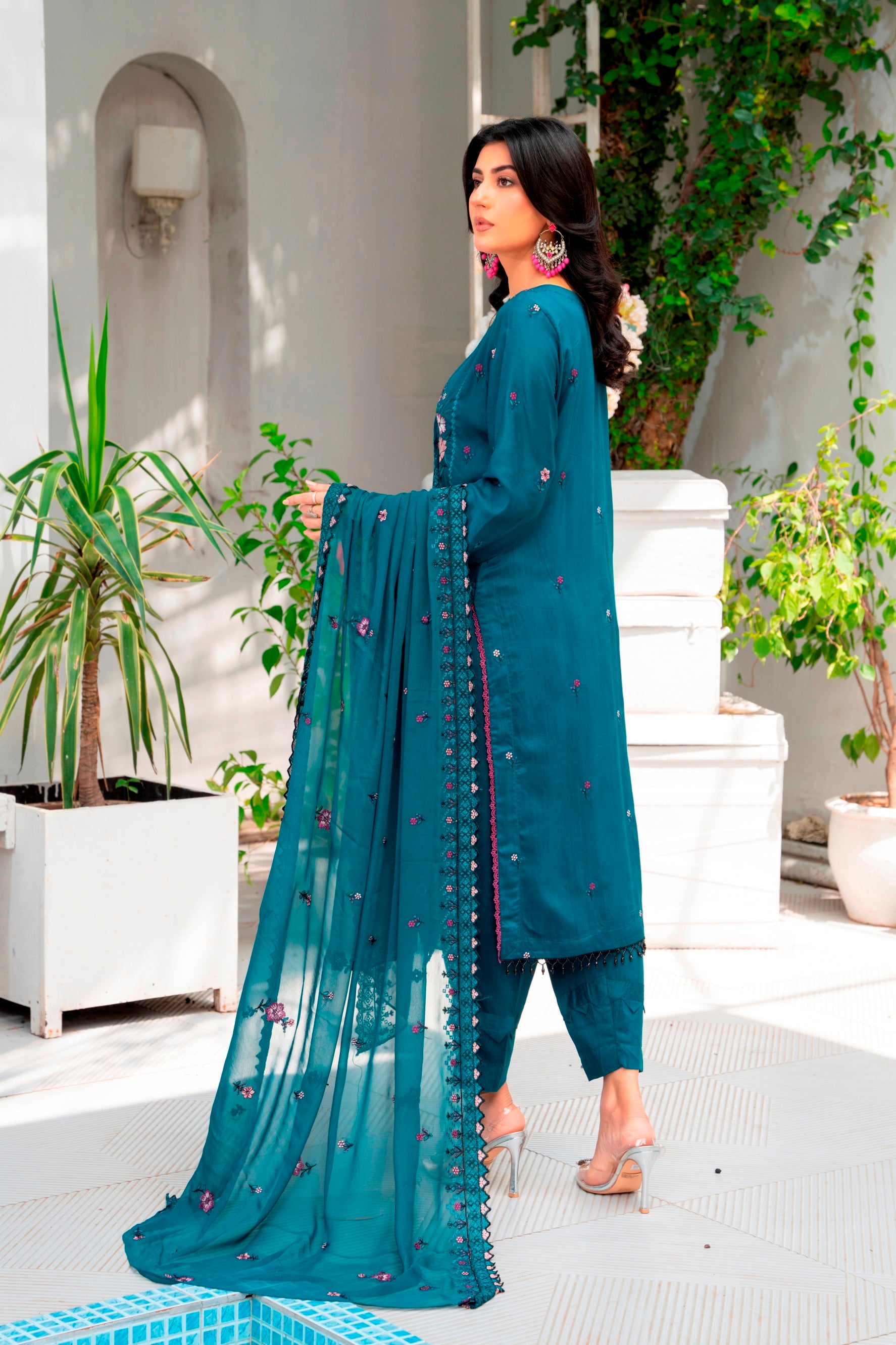 3-Pcs Luxury Embroidery Viscose Suit with Embroidery Cut Work Bamber Chiffon Dupatta by FizaMinahil