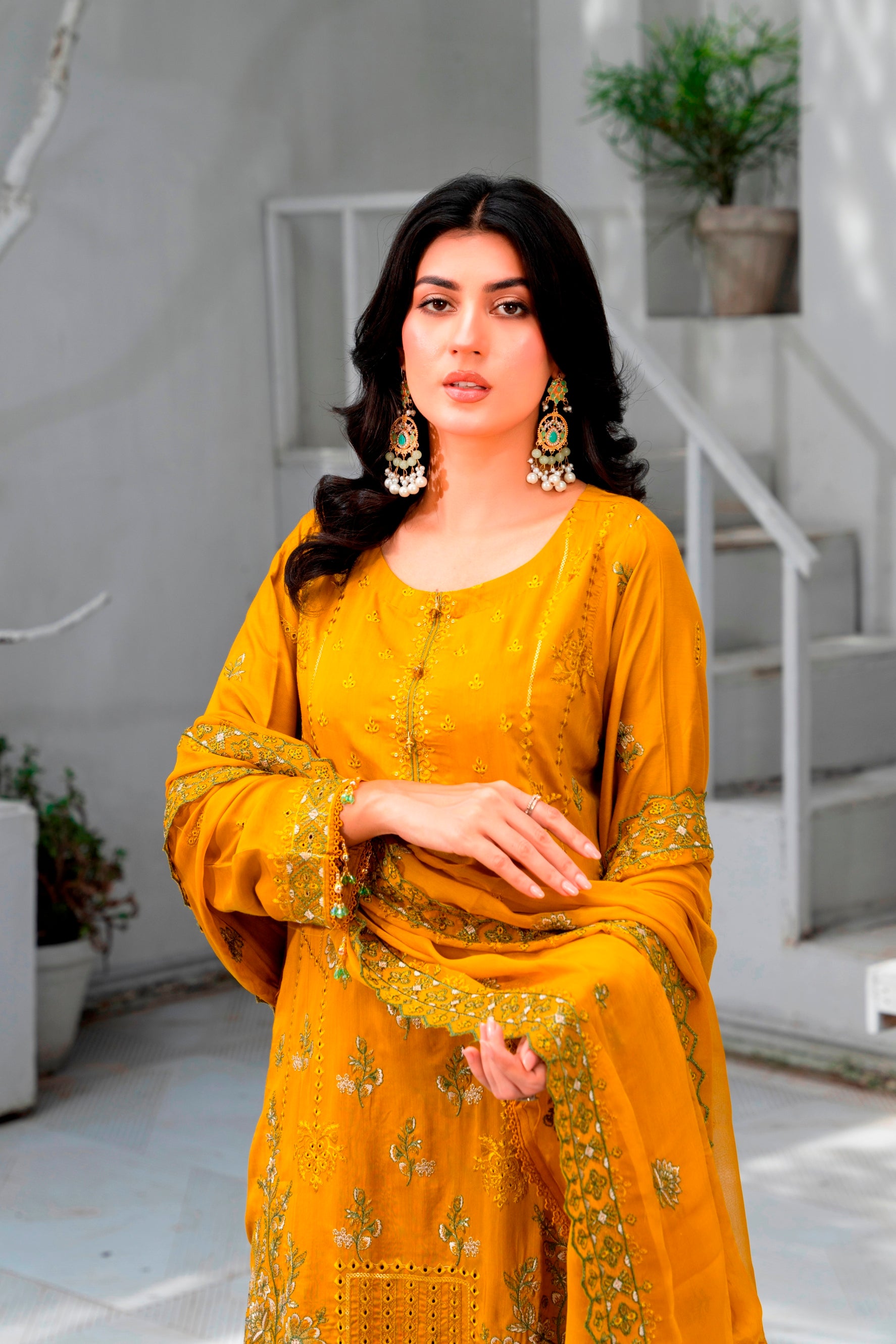 3-Pcs Luxury Embroidery Viscose Suit with Embroidery Cut Work Bamber Chiffon Dupatta by FizaMinahil