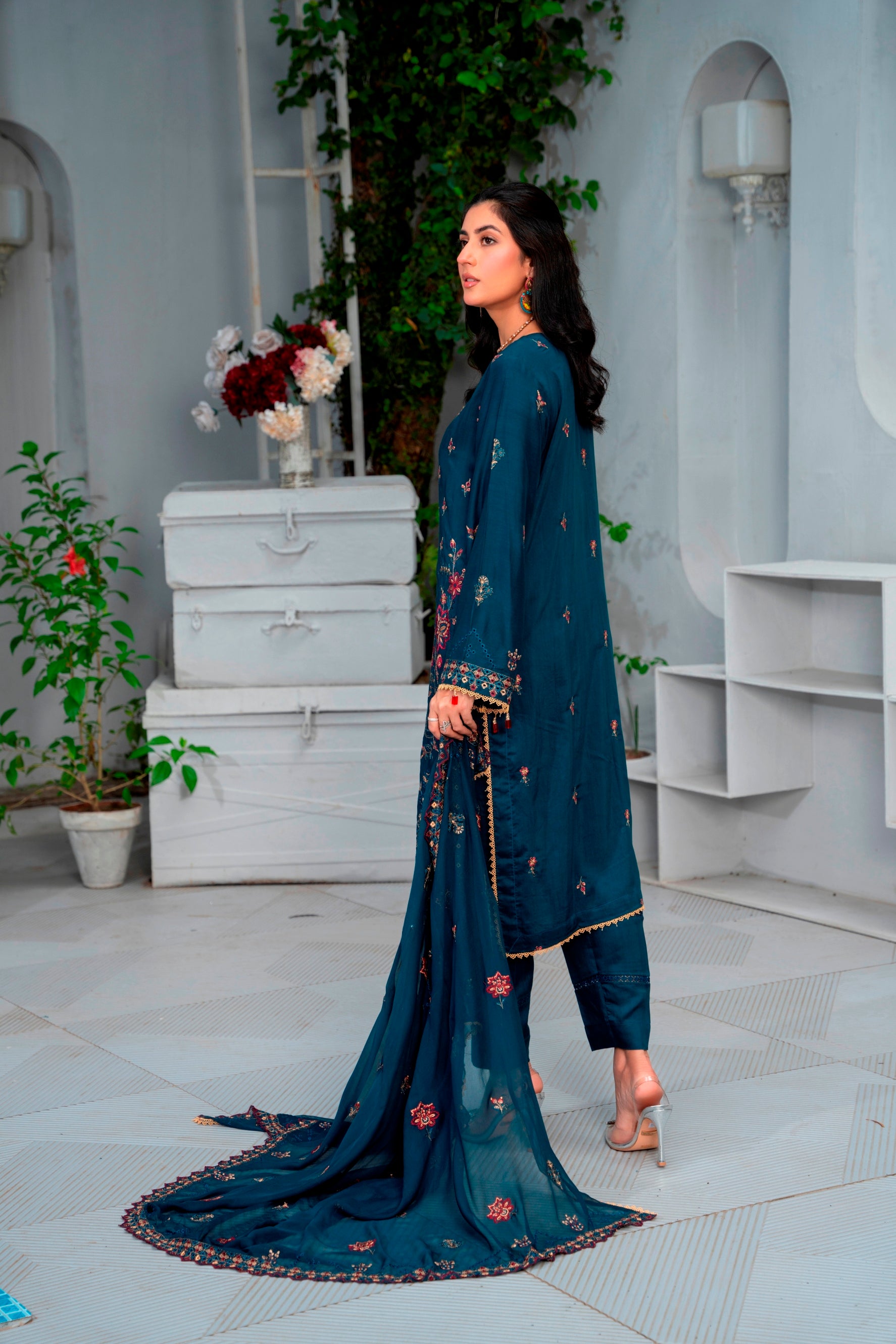 3-Pcs Luxury Embroidery Viscose Suit with Embroidery Cut Work Bamber Chiffon Dupatta by FizaMinahil