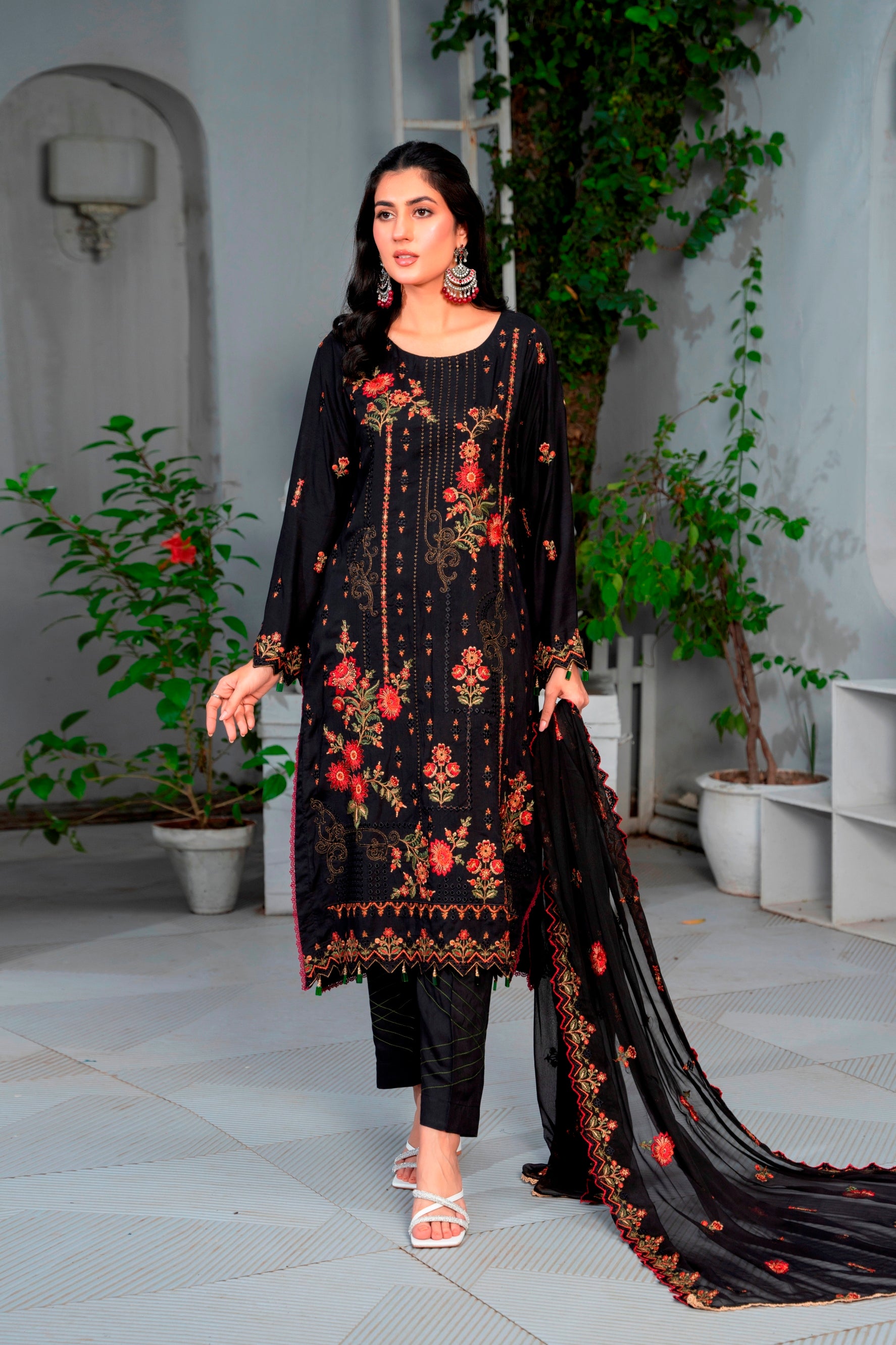 3-Pcs Luxury Embroidery Viscose Suit with Embroidery Cut Work Bamber Chiffon Dupatta by FizaMinahil