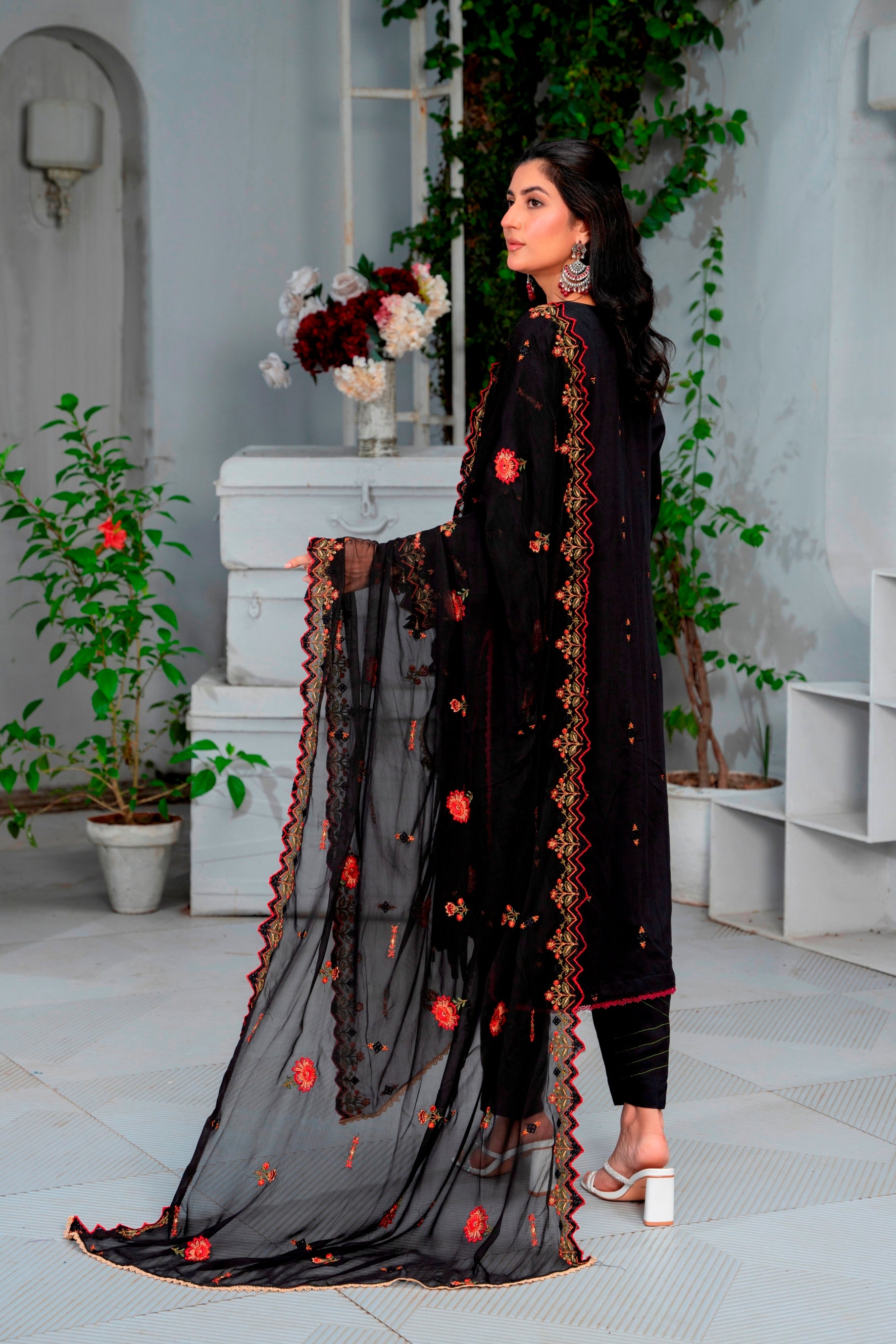 3-Pcs Luxury Embroidery Viscose Suit with Embroidery Cut Work Bamber Chiffon Dupatta by FizaMinahil