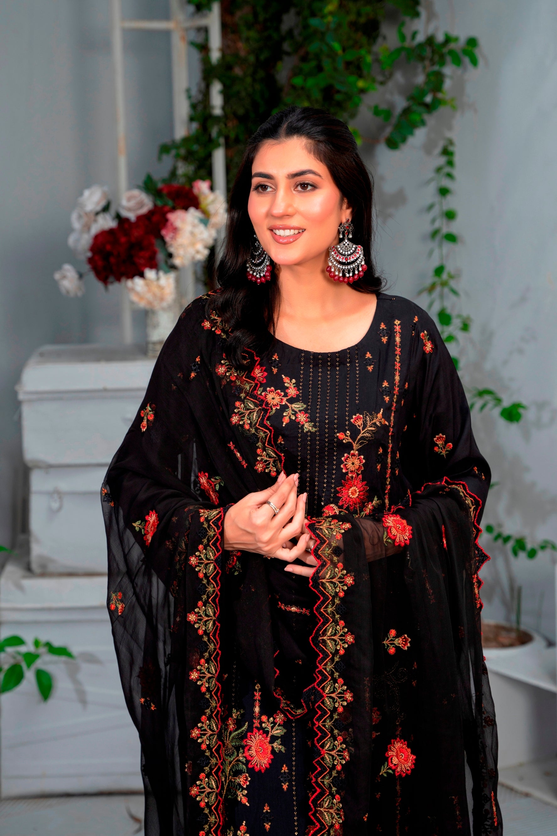 3-Pcs Luxury Embroidery Viscose Suit with Embroidery Cut Work Bamber Chiffon Dupatta by FizaMinahil